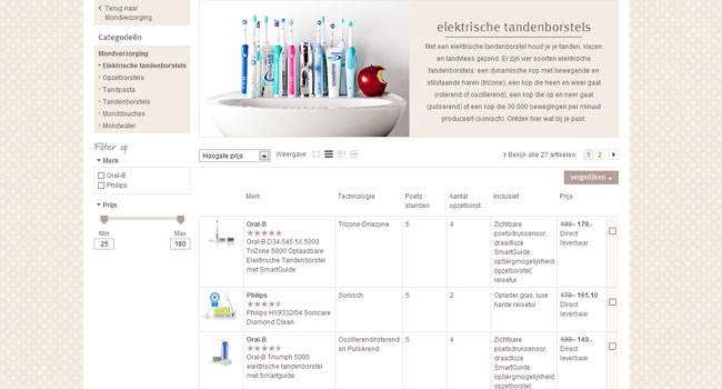 Front-end ontwikkeling voor vergelijkingspagina